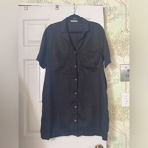 Everlane Black Linen Dress W/Front & Side Pockets ~ Size M